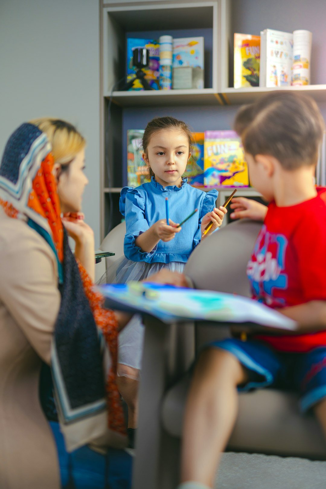 mother with children at school